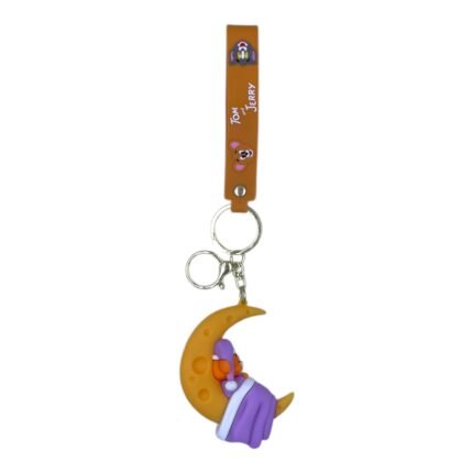 Tom & Jerry Cartoon 3D Jerry on Moon Keychain – Anime Accessory for Bags, Keys, Backpacks (Style1)