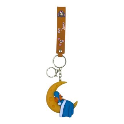 Tom & Jerry Cartoon 3D Jerry on Moon Keychain – Anime Accessory for Bags, Keys, Backpacks (Style2)