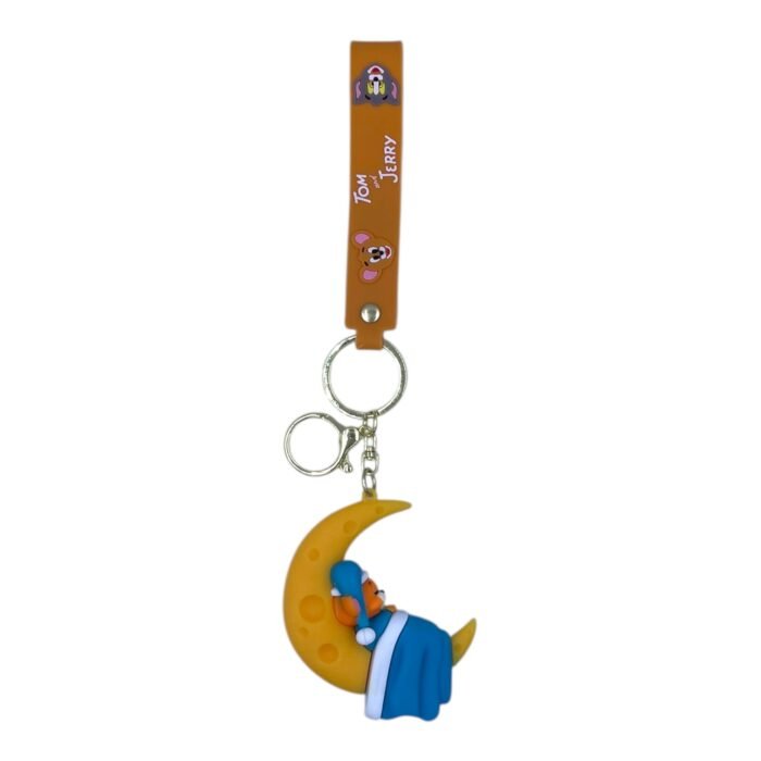 Tom & Jerry Cartoon 3D Jerry on Moon Keychain – Anime Accessory for Bags, Keys, Backpacks (Style2) - Image 1