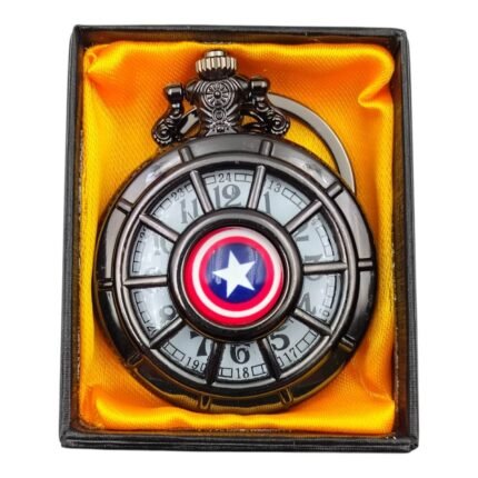 Captain America Black Colored Pocket Watch Metallic Keychain