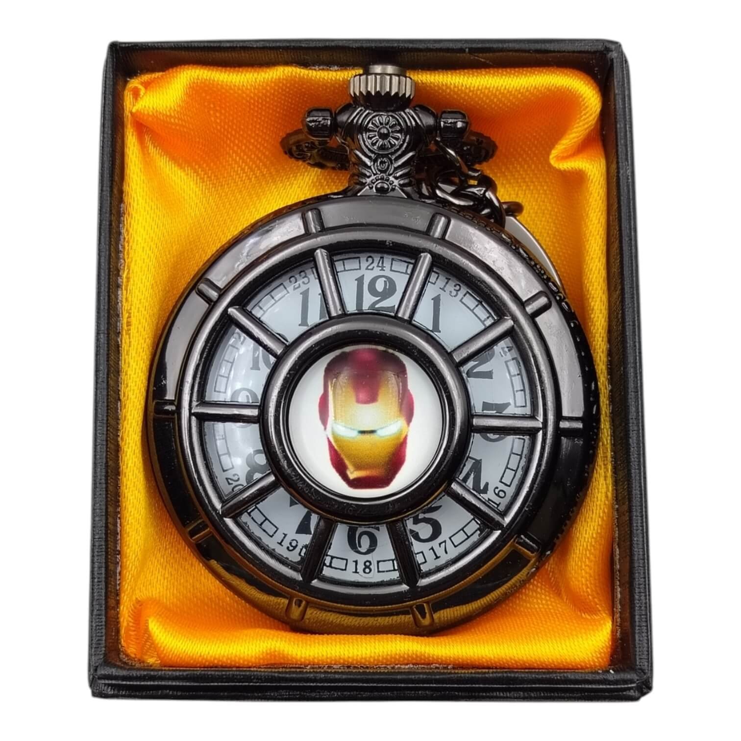 PW-110 Ironman Black Colored Pocket Watch Metallic Keychain - Image 1