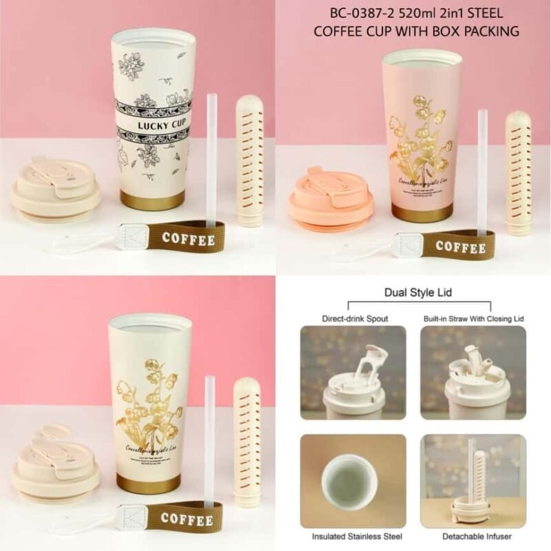 Stainless Steel Coffee Tumbler | 520ml Coffee Tumbler | Floral Print Tumbler | Leak Proof Coffee Mug | 2 in 1 Lid Tumbler | Travel Coffee Mug | Insulated Coffee Tumbler | Hot and Cold Tumbler | Reusable Coffee Cup | Office Coffee Mug | Carry Strap Tumbler | Stylish Coffee Tumbler | Eco Friendly Drinkware | Tea and Coffee Tumbler | Vacuum Insulated Mug | Portable Coffee Mug | Floral Travel Mug | Spill Proof Tumbler | Daily Use Tumbler | thewholeshalestreet