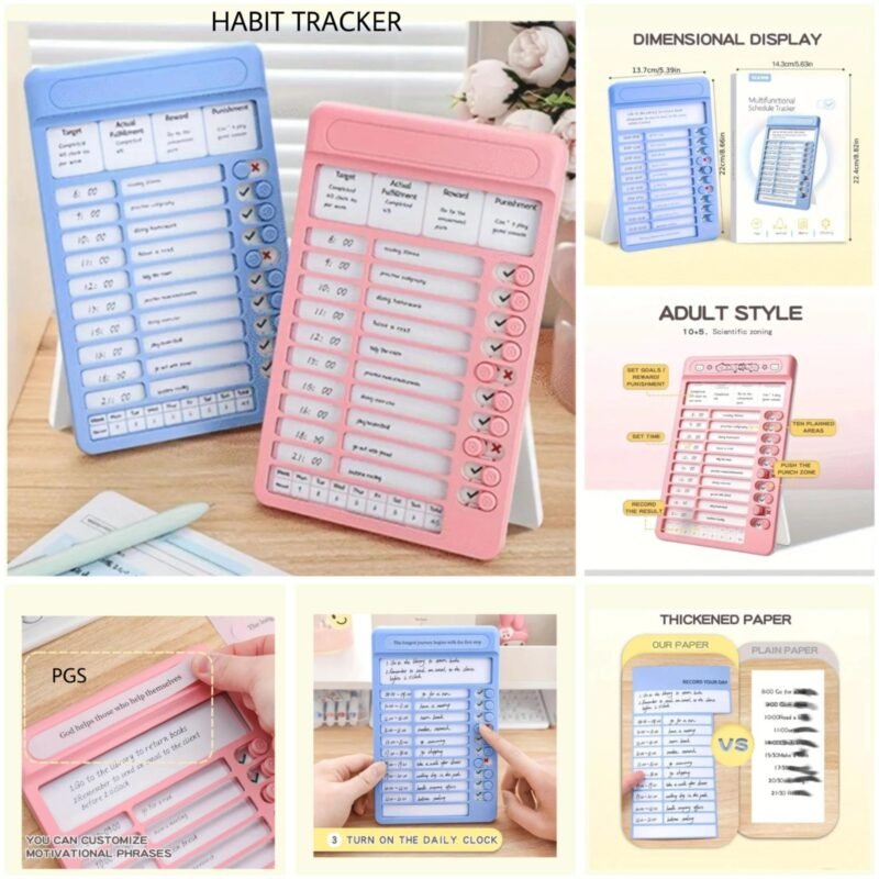 daily habit tracker board | reusable habit tracker | habit tracker with clock | daily schedule planner | productivity organizer | adult habit tracker | reusable planner board | wall habit tracker | desk habit tracker | pink blue planner | time management board | routine tracker | office planning board | home productivity tool | motivational planner | lifestyle organizer | study planner board | goal tracking board | habit forming tool | thewholesalestreet
