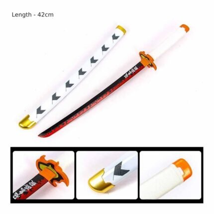 Demon Slayer Anime Rengoku Kyojuro white 42 cm Wooden Katana Sword with Stand KS-03-42