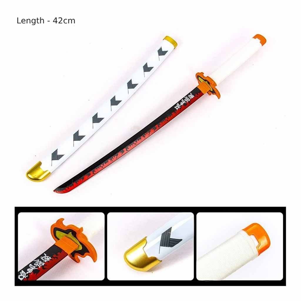 KS-03-42 Demon Slayer Anime Rengoku Kyojuro white 42 cm Wooden Katana Sword with Stand KS-03-42 - Image 1