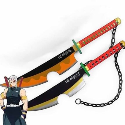 Pair of Demon Slayer Anime Tengen Uzui Kamado 78cm Wooden Katana Sword