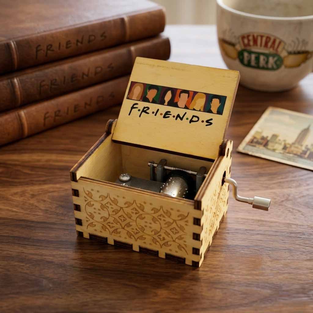 friends wooden music box MB02 friends music box wholesale India vintage wooden music box friends theme hand crank music box friends collectible buy friends merchandise bulk Delhi