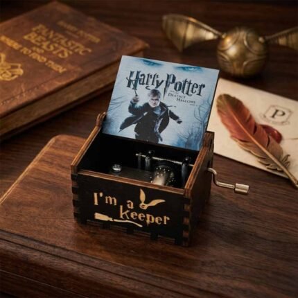Harry Potter wooden music box MB03 I’m a Keeper engraved music box Harry Potter Deathly Hallows music box Wooden hand crank music box Harry Potter Harry Potter collectible gift box