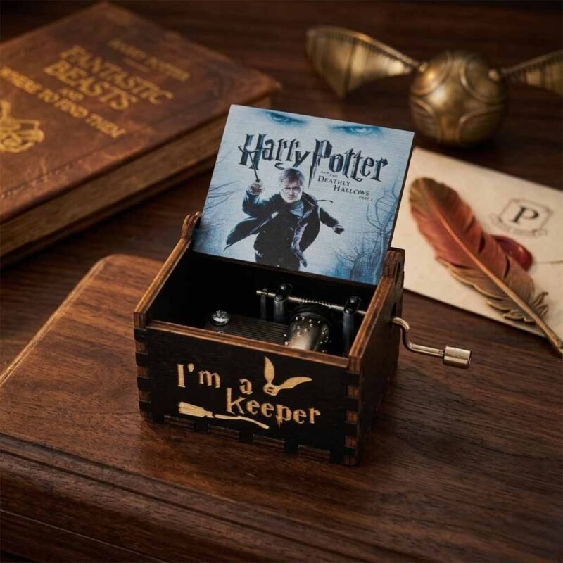 Harry Potter wooden music box MB03 I’m a Keeper engraved music box Harry Potter Deathly Hallows music box Wooden hand crank music box Harry Potter Harry Potter collectible gift box