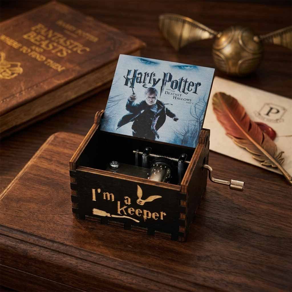 Harry Potter wooden music box MB03 I’m a Keeper engraved music box Harry Potter Deathly Hallows music box Wooden hand crank music box Harry Potter Harry Potter collectible gift box