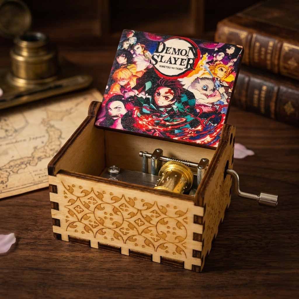 Demon Slayer wooden music box MB06 Anime hand crank music box Demon Slayer Kimetsu no Yaiba collectible music box Wooden engraved anime music box gift MB06 series anime music box