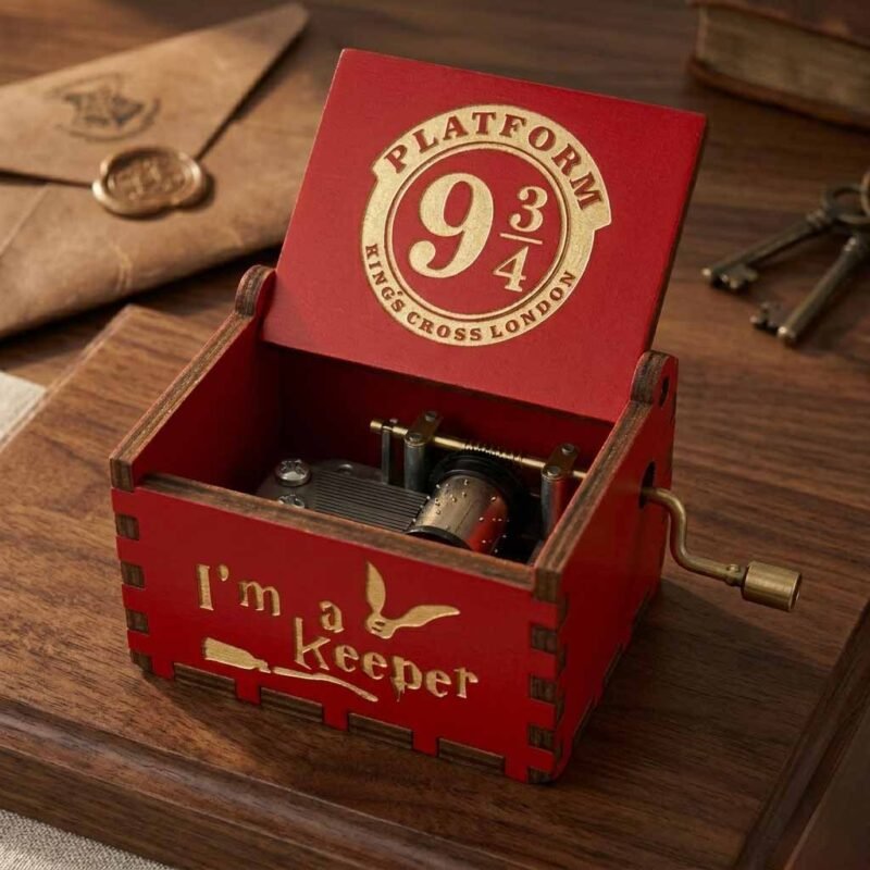 Red wooden Harry Potter music box hand crank Harry Potter collectible music box gift MB08 series wooden music box Vintage Harry Potter themed music box