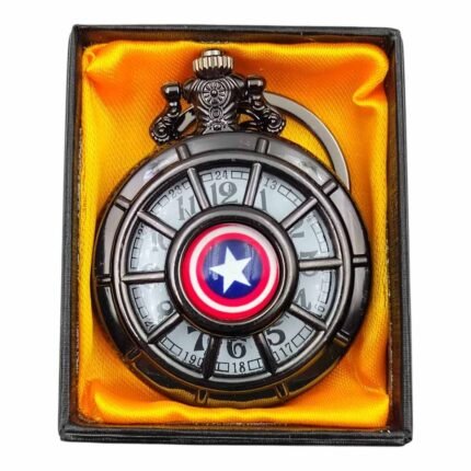 Captain America Black Colored Pocket Watch Metallic Keychain - PW-106