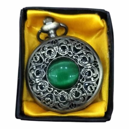 Green Stone Pocket Watch Metallic Keychain - PW-113