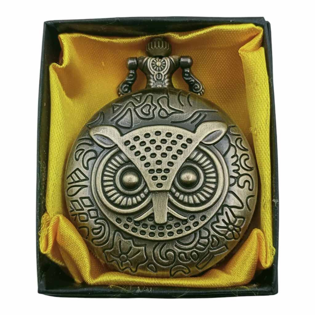 PW-35 Owl Pocket Watch Metallic Keychain Style1 - PW-35 - Image 1