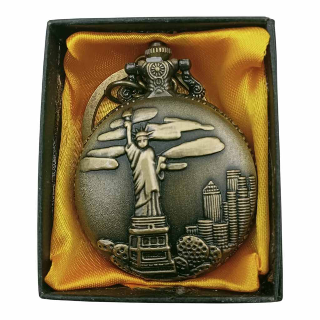 PW-58 Statue of Liberty Pocket Watch Metallic Keychain - PW-58 - Image 1