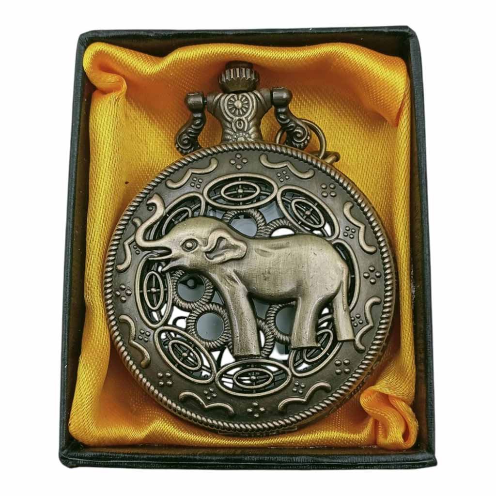 PW-87 Elephant Pocket Watch Metallic Keychain - PW-87 - Image 1
