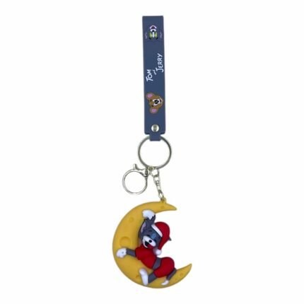 Tom & Jerry Cartoon 3D Tom on Moon Keychain – Anime Accessory for Bags, Keys, Backpacks (Style1) - RK-13