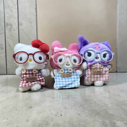 kawaii cartoon plush toy set with glasses soft stuffed character toys kids gift set