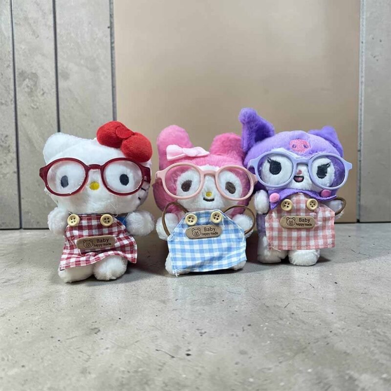 kawaii cartoon plush toy set with glasses soft stuffed character toys kids gift set