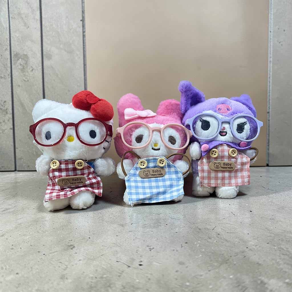 kawaii cartoon plush toy set with glasses soft stuffed character toys kids gift set