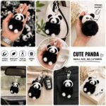 cute panda plush keychain soft fluffy panda keyring with magnet bag charm mini plush gift