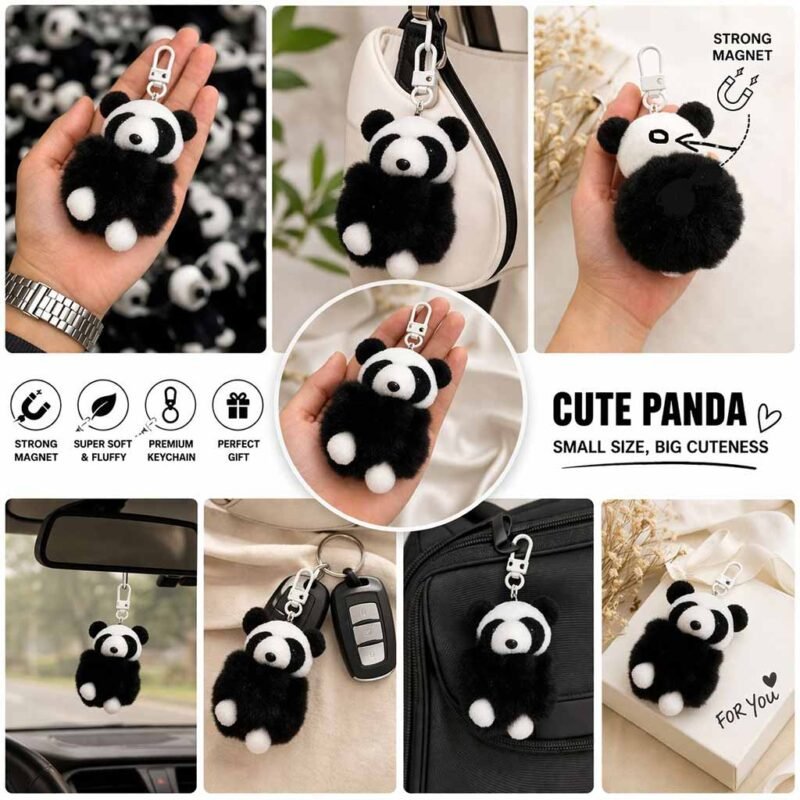 cute panda plush keychain soft fluffy panda keyring with magnet bag charm mini plush gift