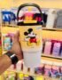 yellow Mickey Mouse stainless steel sipper cup 1200ml with handle and lid
